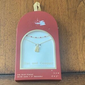 A New Day Gold Necklace with Key Pendant and Red Beads